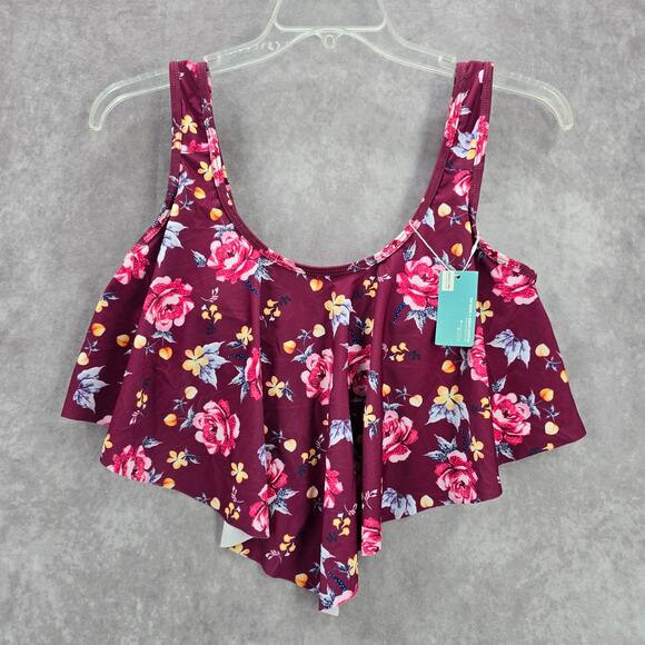 Summer Mae Other - Summer Mae Purple Floral Bikini Swimwear‎ Ruffle Cropped Top L Large